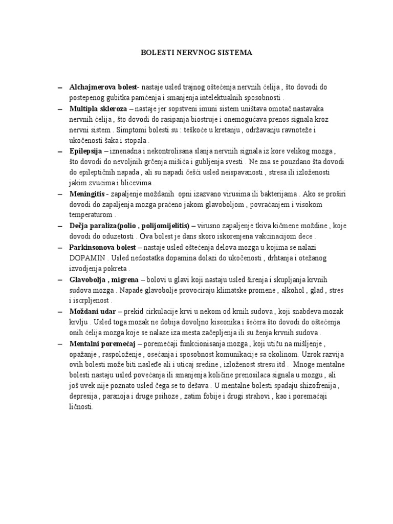 Bolesti Nervnog Sistema | PDF