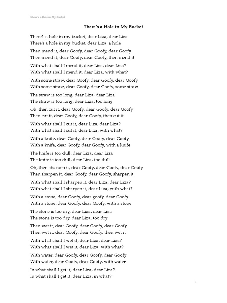  lyrics there s a hole in my bucket teaching material pdf