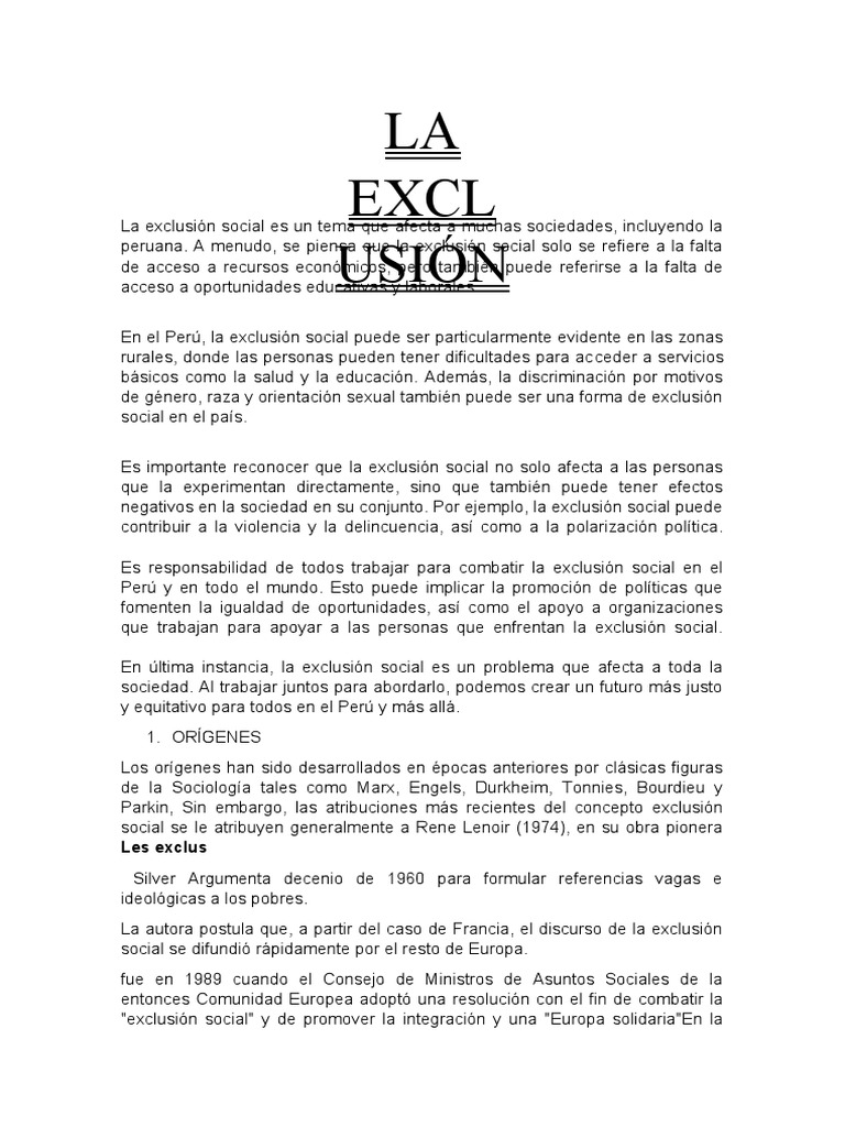 Exclusión social en el Perú: causas y efectos | PDF
