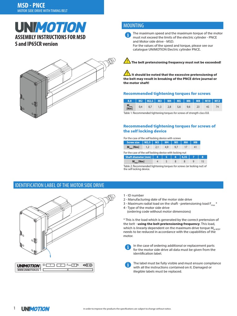 MSD PNCE Motor Drive Assembly Guide | PDF | Belt (Mechanical) | Screw