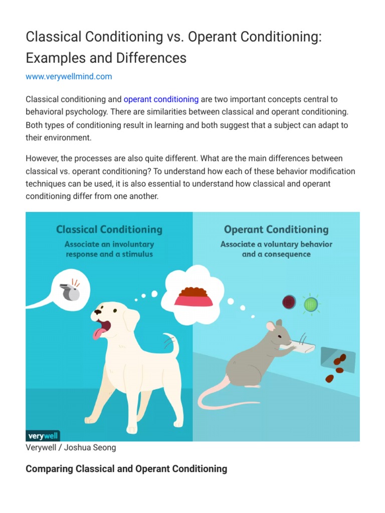 Classical Conditioning vs. Operant Conditioning - Examples and ...