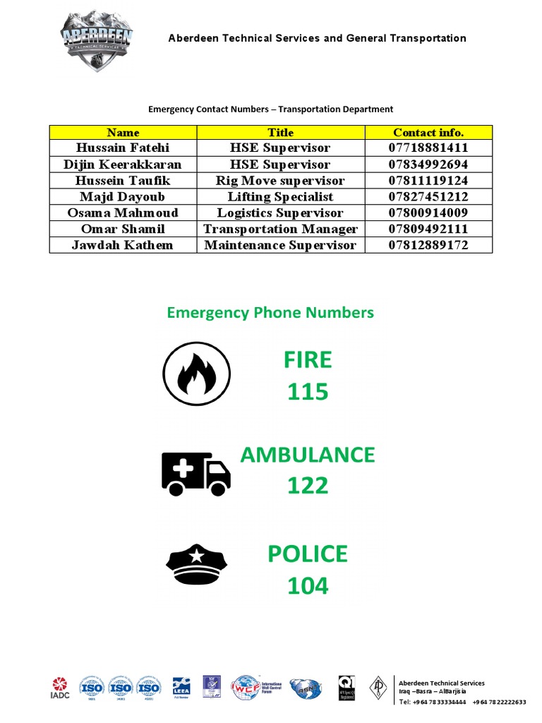 Emergency Contact Numbers | PDF