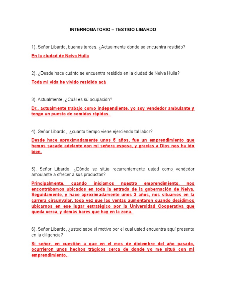 Interrogatorio Testigo Libardo | PDF | Novela negra, policíaca y suspenso