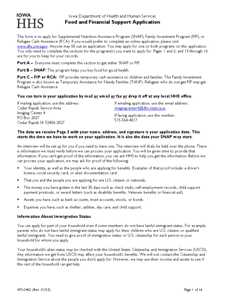 Food and Financial Support Application Iowa Department of Health and