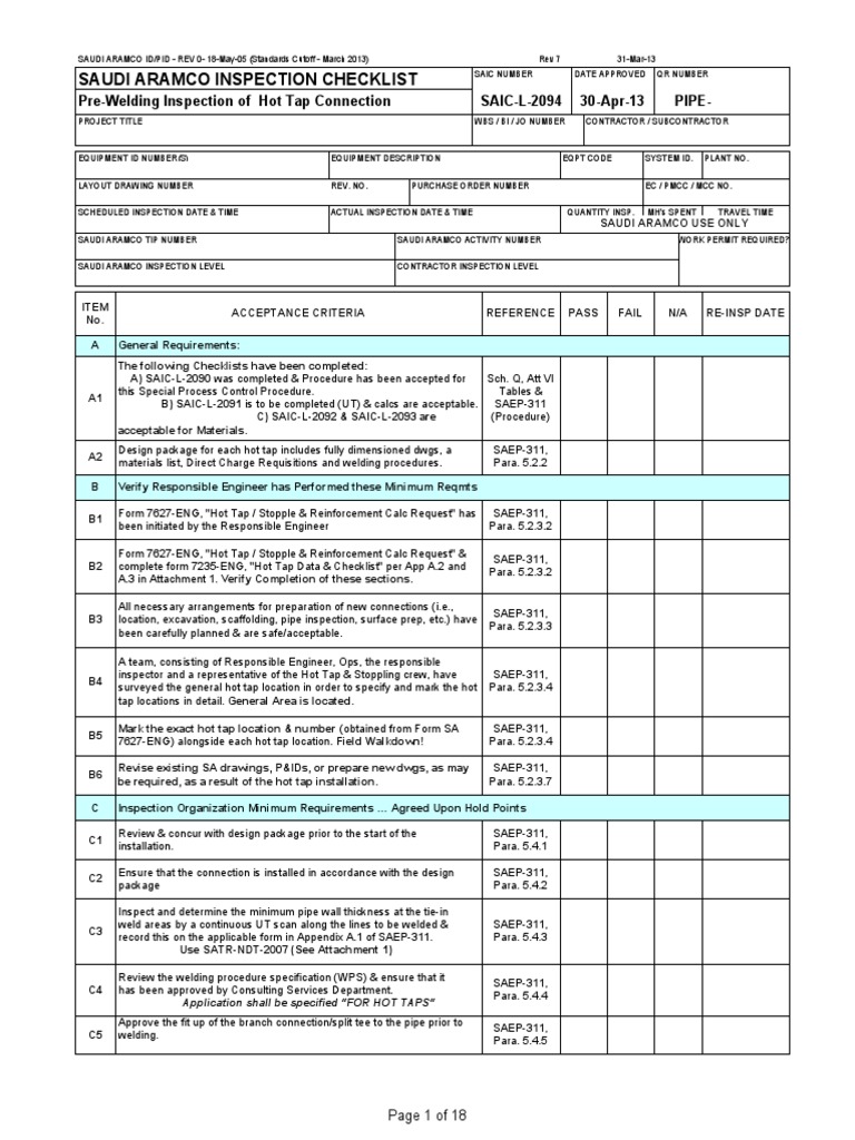 SAIC-L-2094 Rev 7 | PDF | Pipe (Fluid Conveyance) | Welding