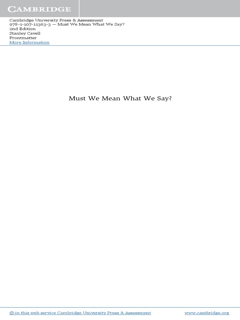 Cavell Must We Mean What We Say PDF Ludwig Wittgenstein Idea