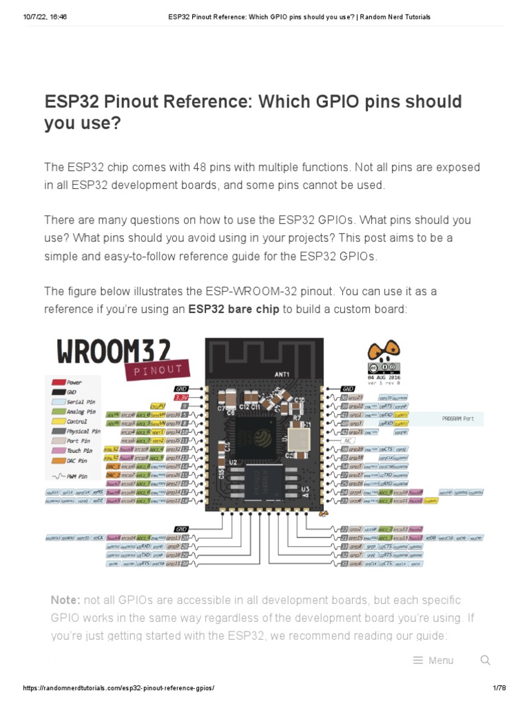 ESP32 Pinout Reference - Which GPIO Pins Should You Use - Random Nerd ...