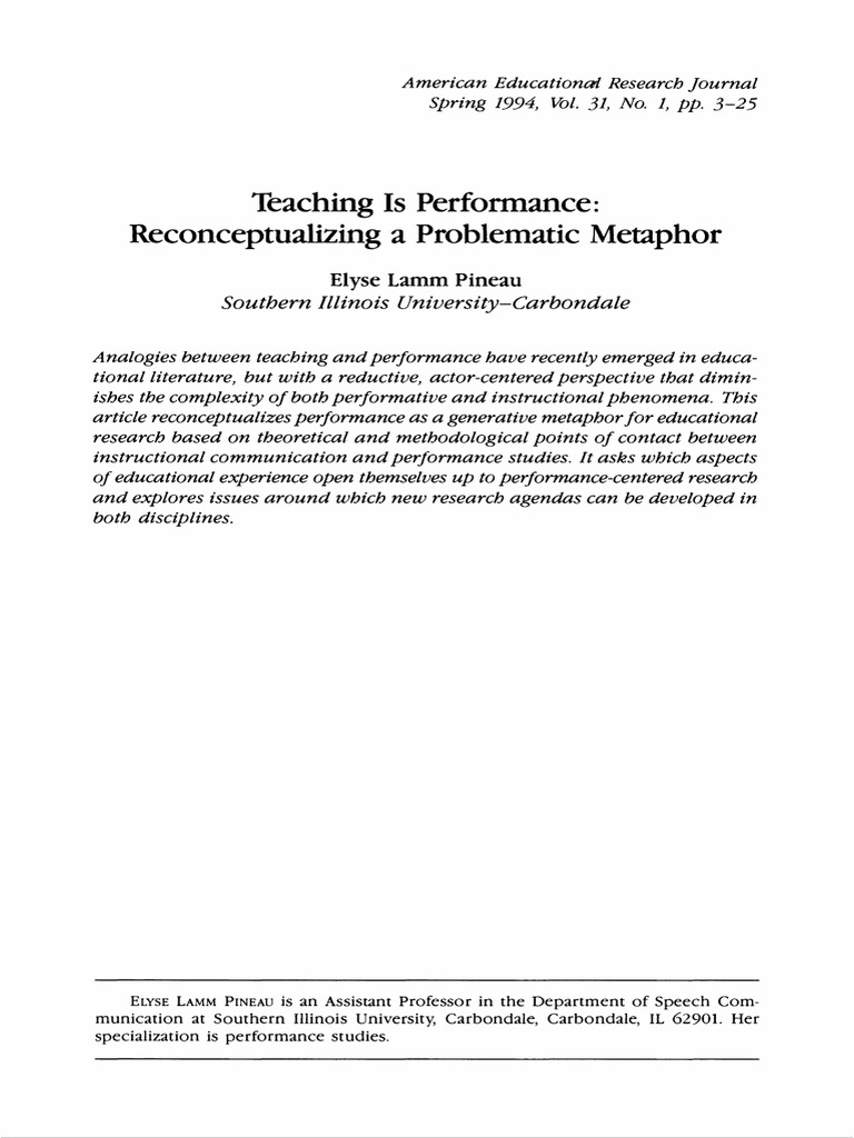 Teaching Is Performance: Reconceptualizing A Problematic Metaphor | PDF ...