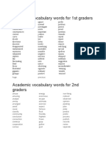 Academic Vocabulary Words For 1st Graders