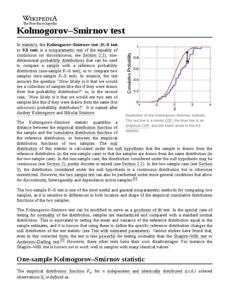 Kolmogorov-Smirnov Test Overview | PDF | Statistics | Statistical ...