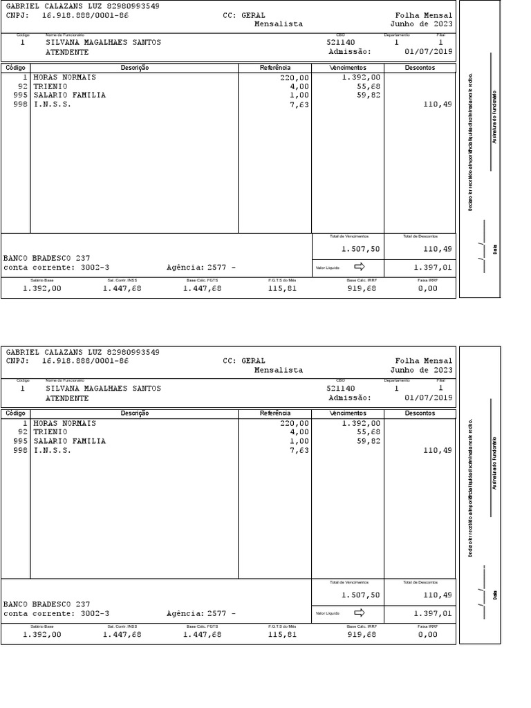 Recibo de Pagamento | Download grátis PDF | Bancos | Serviços financeiros