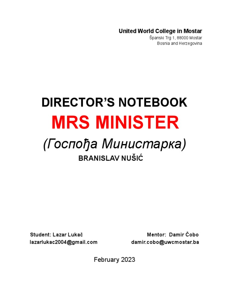 IB Directors Notebook: Gospođa Ministarka by Lazar Lukač | PDF | Gender ...