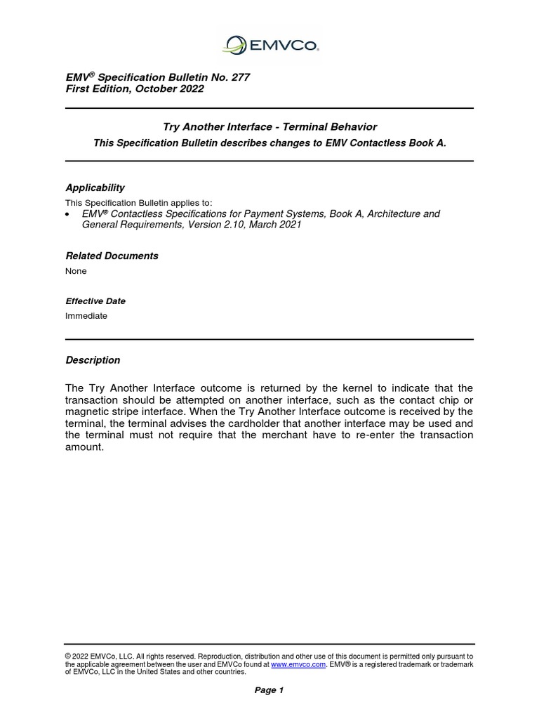SB277 Try Another Interface Terminal Behavior 1 PDF Emv Property Law