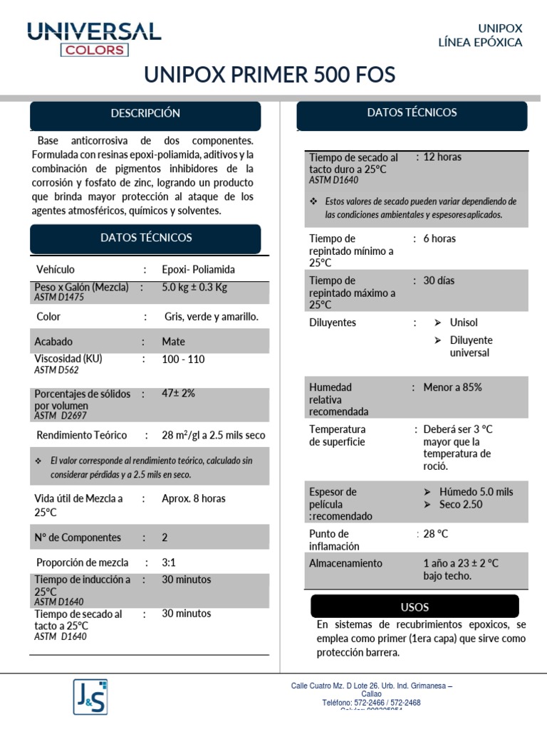 Unipox Primer 500: Características y Usos | PDF | Pintar | Química