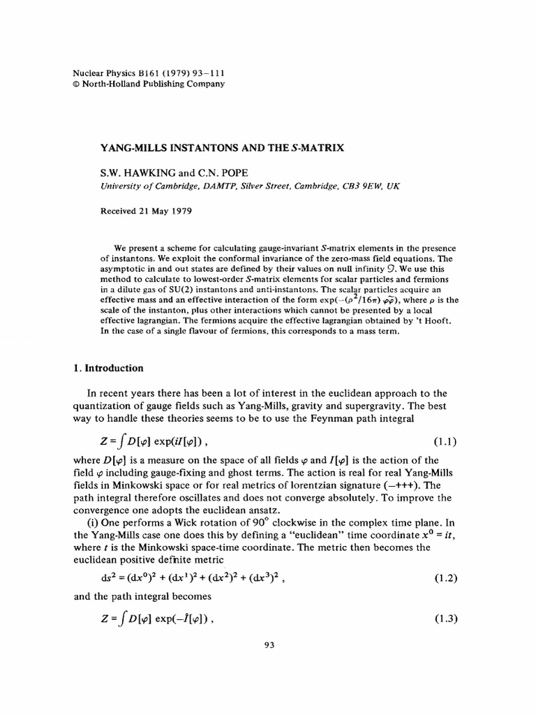 Yang-Mills Instantons and S-Matrix Elements | PDF | Gauge Theory ...