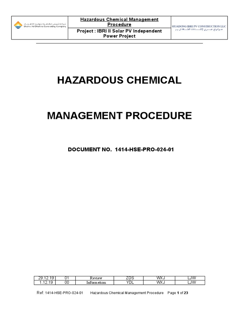 Hazardous Chemical Management Procedure PDF Dangerous Goods
