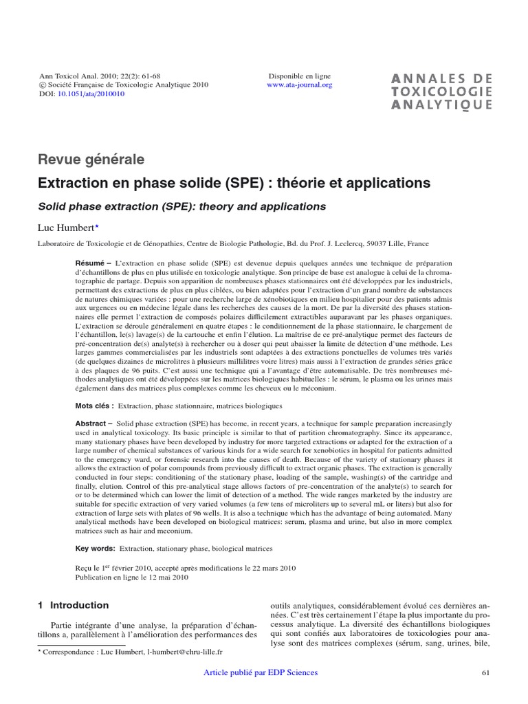 Extraction en phase solide en toxicologie | PDF | Bien-être ...