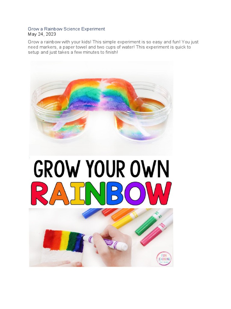 Grow A Rainbow Science Experiment PDF Water