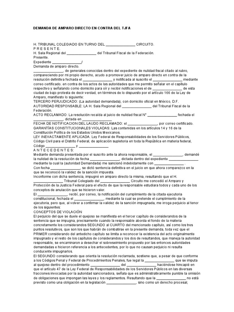 Amparo Directo contra Resolución Fiscal | PDF | Regulación | Caso de ley
