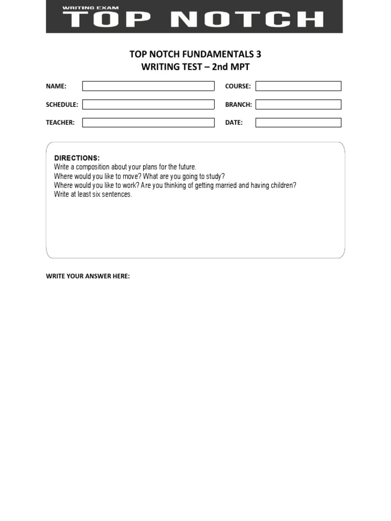 Future Plans Writing Test Guide | PDF