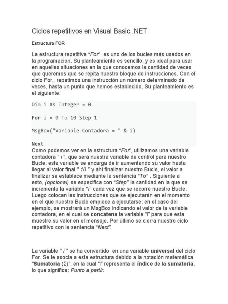 Ciclos Repetitivos en Visual Basic .NET | PDF | Flujo de control | Básico