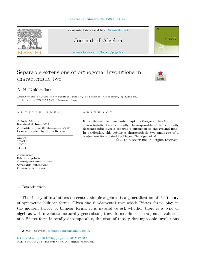 Separable Extensions of Orthogonal Involutions in Characteristic Two PDF