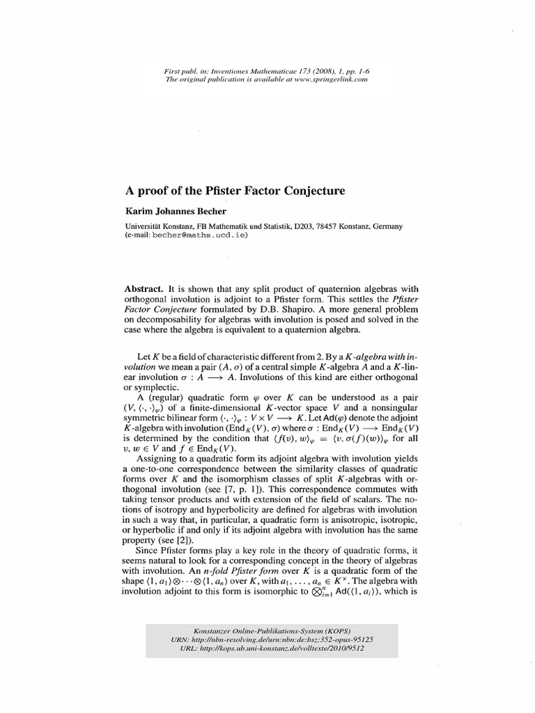 A proof of the pfister factor conjecture pdf field mathematics