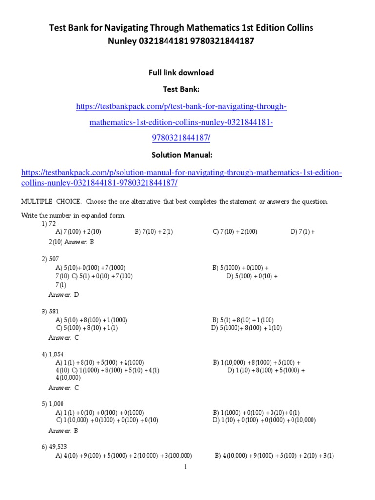 Navigating Through Mathematics 1st Edition Collins Nunley Test Bank ...
