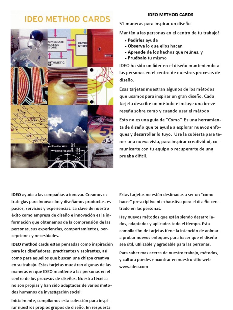IDEO Method Cards PDF | Descargar gratis PDF | Diseño | Metodología de ...