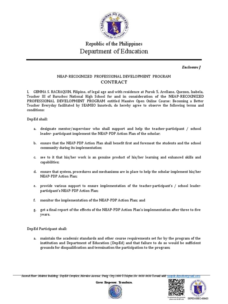 NEAP Professional Development Program Contract | PDF | Government | Justice