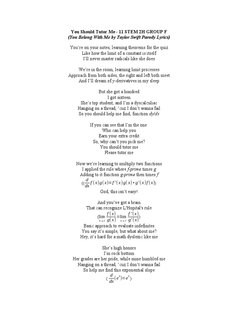 Calculus Parody Lyrics | PDF