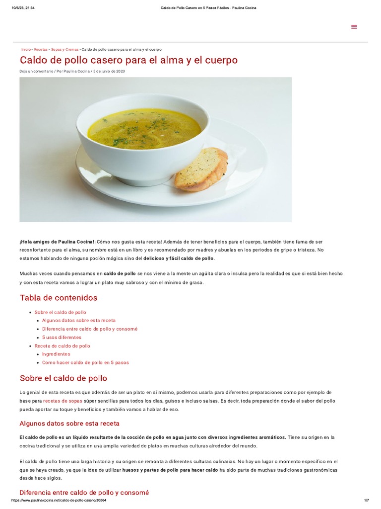 Caldo de Pollo Casero en 5 Pasos Fáciles - Paulina Cocina | PDF
