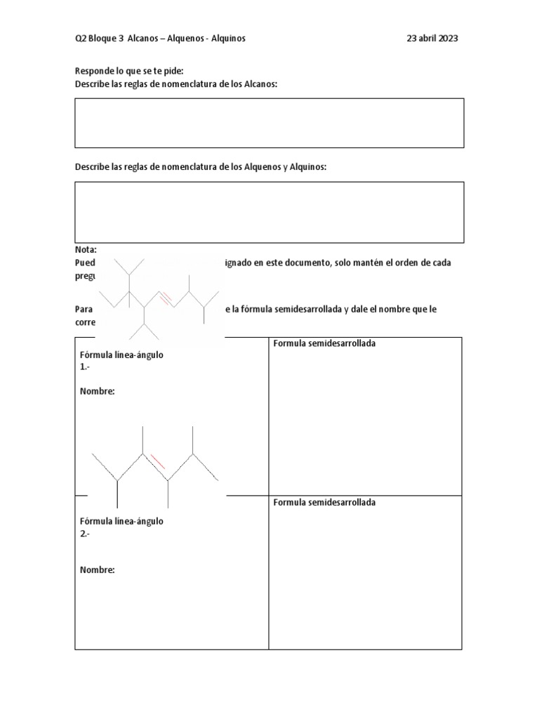 Image Result For Gua De Ejercicios Nomenclatura Orgnica Alcanos Alquenos Lineales Y