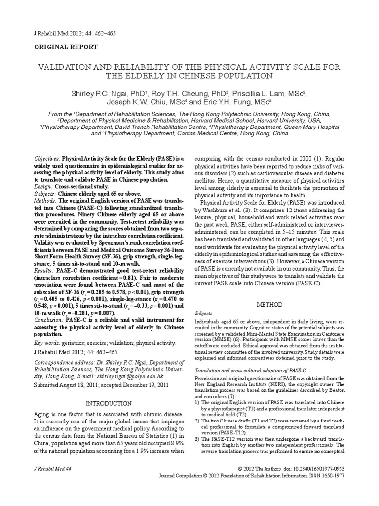 Documentsvalidation and Reliability of The Physical Activity Scale For ...