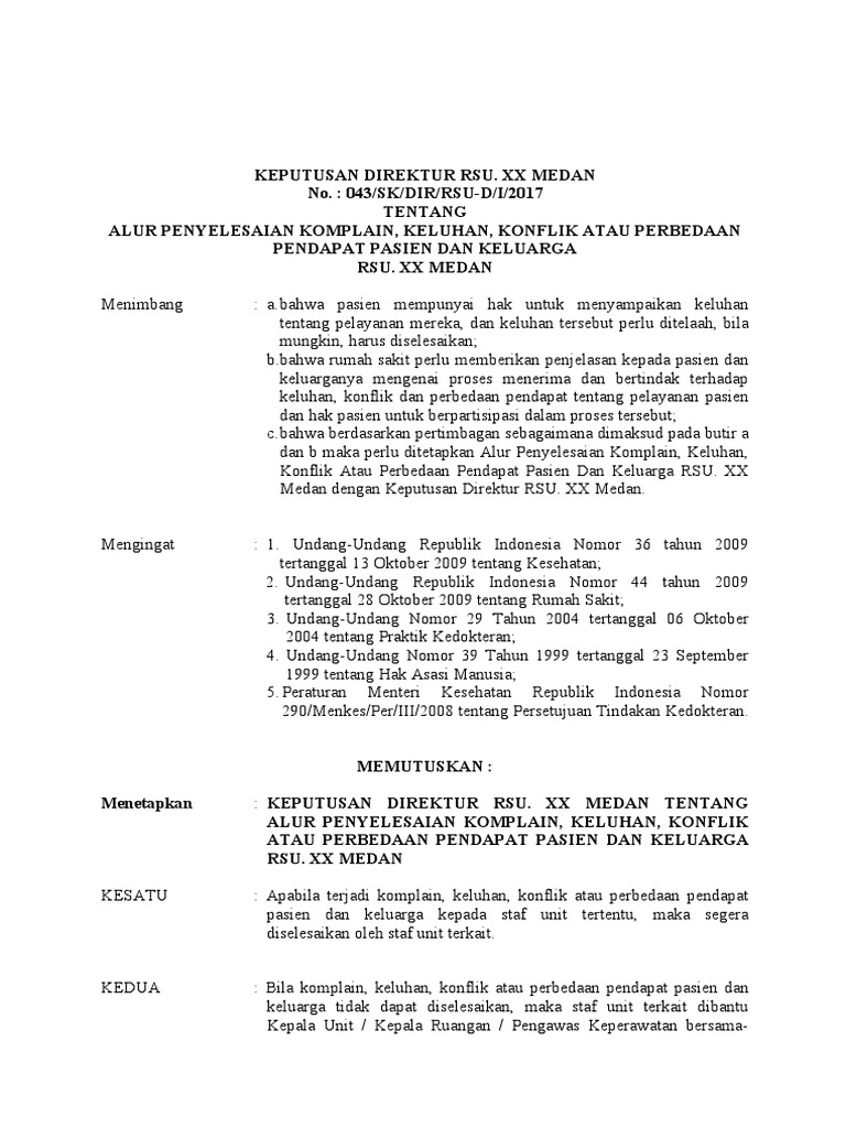 Alur Penyelesaian Komplain RSU XX Medan | PDF