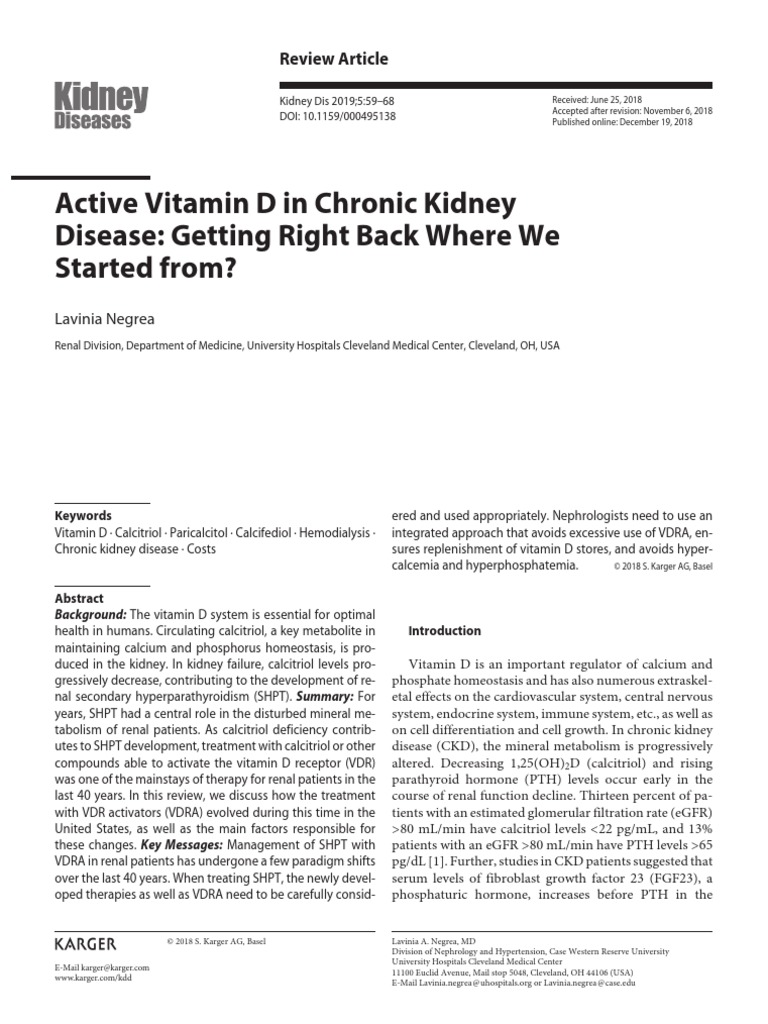 Active Vitamin D in Chronic Kidney Disease Getting Right Back Where We