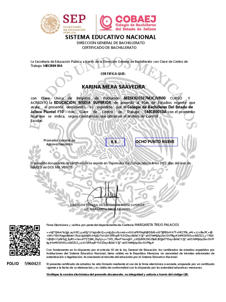 Certificado de Bachillerato Cobaem | PDF | Negocios