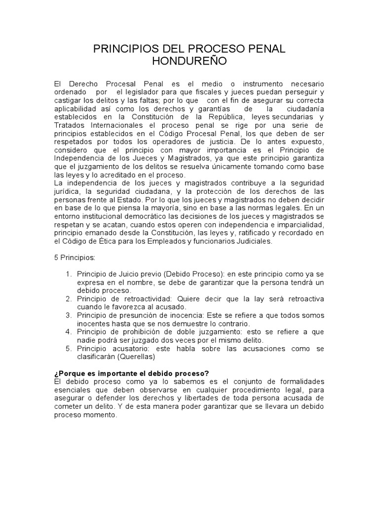 Principios del Proceso Penal en Honduras | PDF | Procedimiento Criminal ...