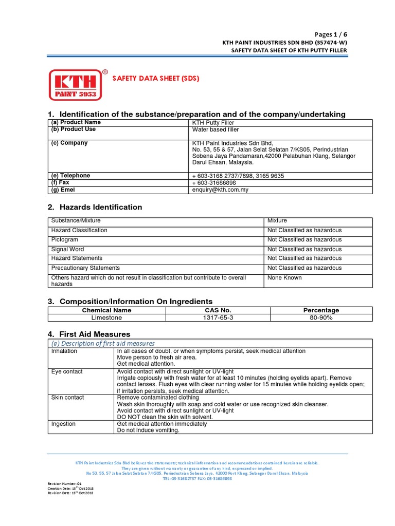 sds-kth-putty-filler-english-ver1-pdf-dangerous-goods-toxicity
