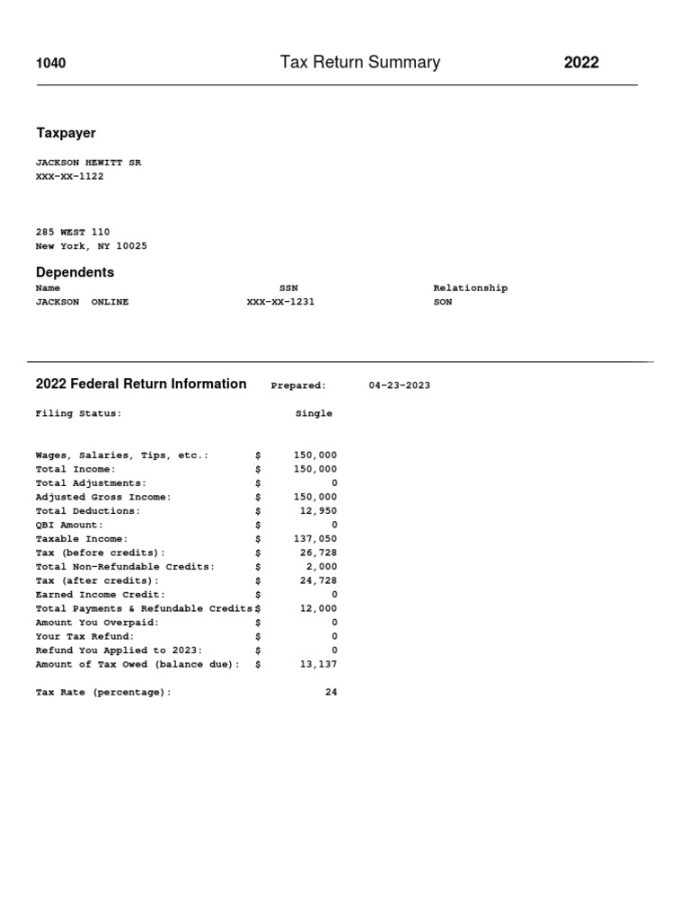 Form 1040 Jackson Hewitt PDF
