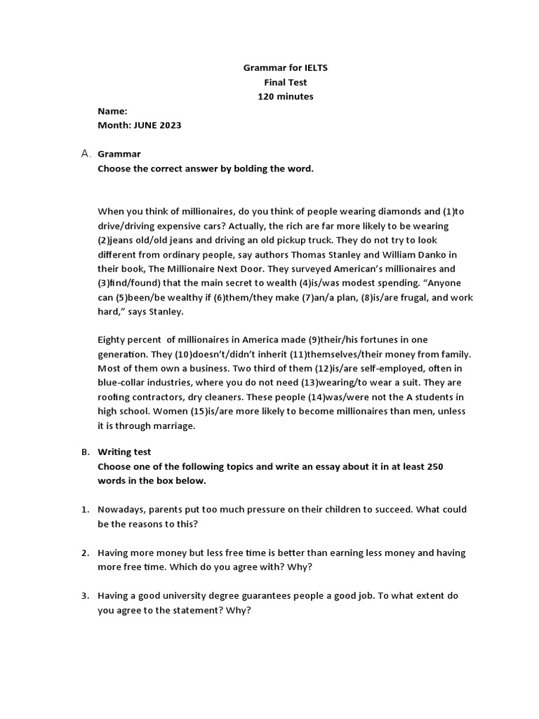 Grammar Final Test Pdf Social Science