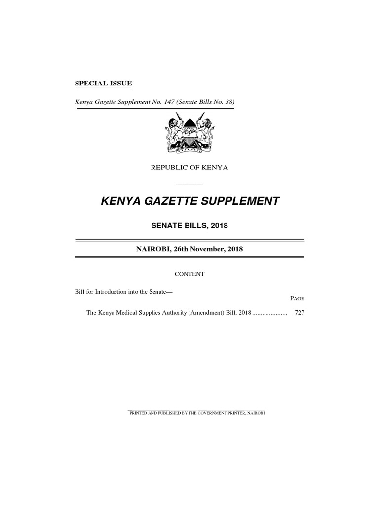 The Kenya Medical Supplies Authority (Amendment) Bill 2018 PDF