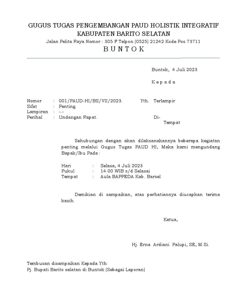 Undangan Rapat Gugus Tugas 4 Juli 2023 | PDF