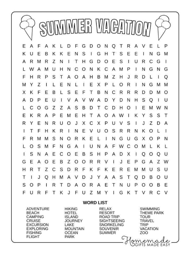 Summer Word Search Vacation Hard | PDF