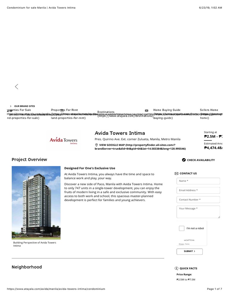 Avida Towers Intima - paco manila | PDF