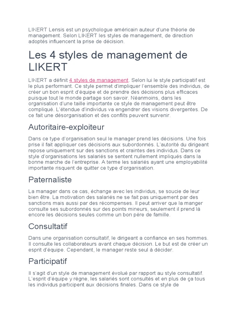 Styles de management selon Likert | PDF | Économie | Business