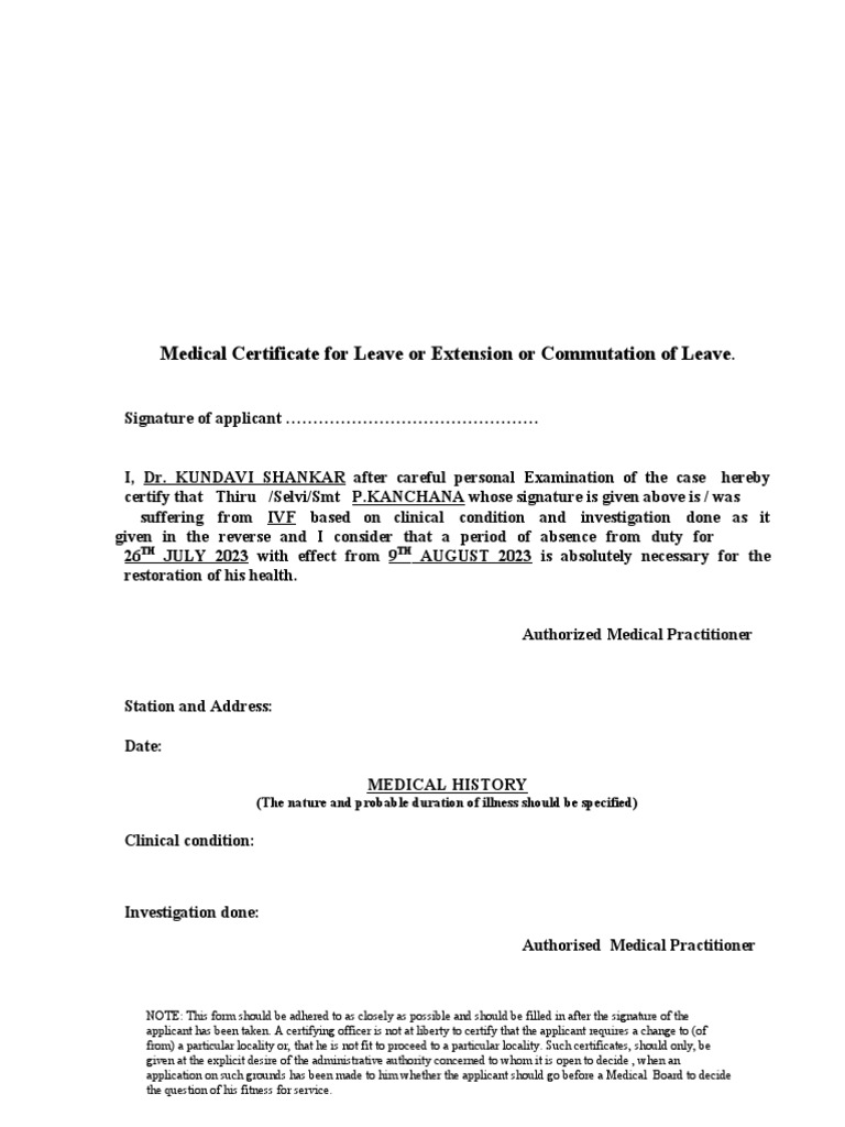 Medical Leave Format | PDF