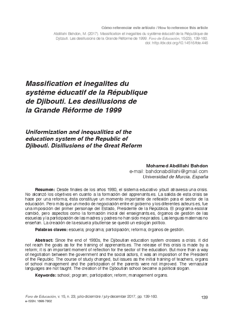 Massification du système éducatif djiboutien | PDF