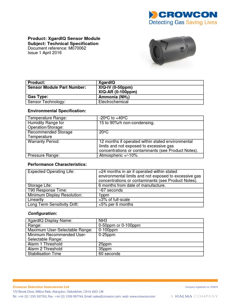 M070062XgardIQAmmoniaLowRangeSensorModuleIss1April16 PDF