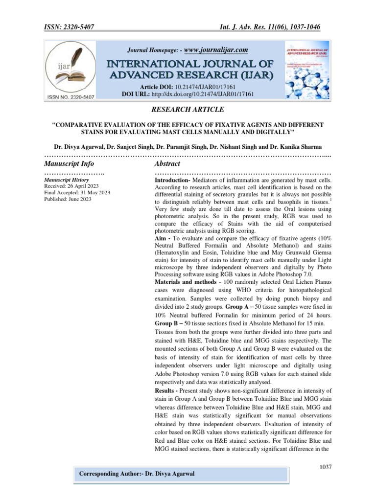 Comparative Evaluation of The Efficacy of Fixative Agents and Different ...
